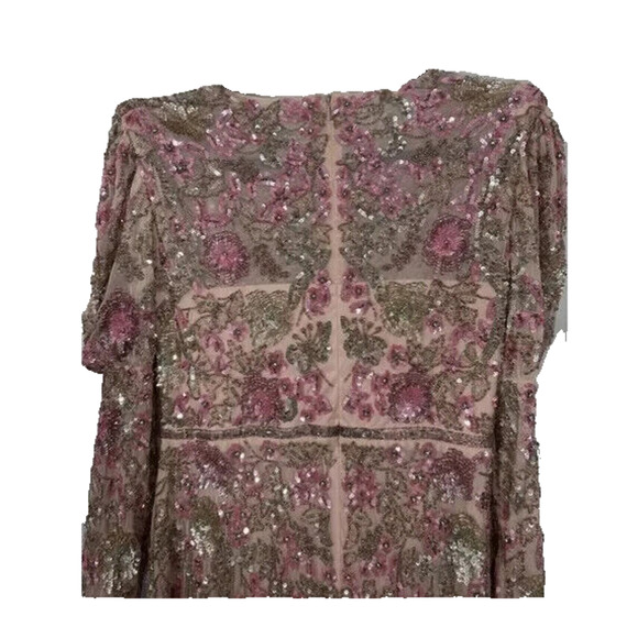 MAC DUGGAL SEQUIN MIDI PUFF SLEEVE EMBELLISHED PINK DRESS SZ 16 NEW - Picture 5 of 6